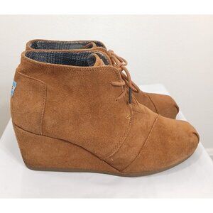 Toms Suede Desert Wedge Ankle Boots Women's Size W 10 Brown Lace Up